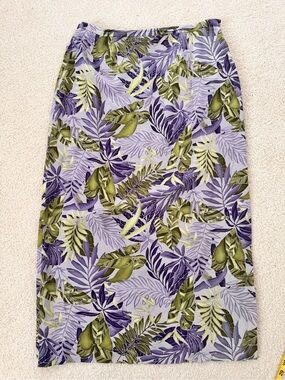 Josephine Chaus Lavender & Olive Leaf-Print Silk Skirt